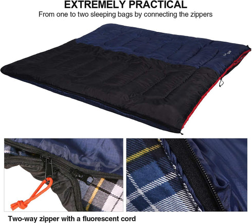 REDCAMP Cotton Flannel Sleeping Bag for Camping, Adults Cold Weather Envelope with 2/3/4lbs Filling