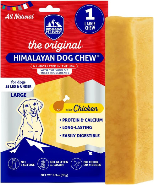 Himalayan Chew Original Yak Cheese Chew, 1 Large Stick, Chicken, 3.3 oz, Gluten Free, Healthy Treats