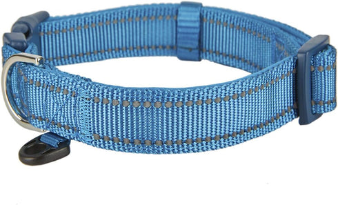 Reflective Nylon Padded Dog Collar - Adjustable Soft Pet Collars for Small Medium Large Dogs (Blue)