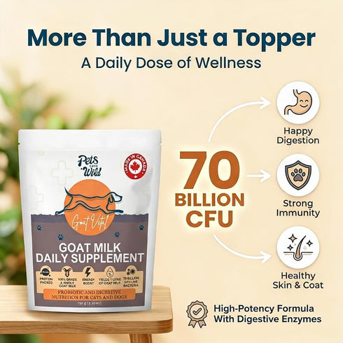 70 Immune 150g (5.29 oz) Pets Gone Wild Goat Milk Powder with Billion Probiotics for Digestive & Support | Use as Milk