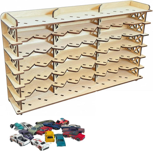MUOUM Wood Toy Car Display Rack, Holds 56 Diecast Cars Model Car Display