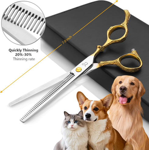 4 1 Dog Grooming Scissors,Chunkers Shears and Thinning Shears with Safety Round Tips, Sharp and Comfortable in Dog