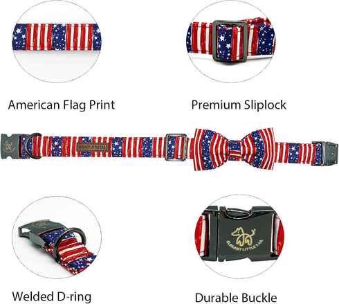 Elegant little tail Independence Day Dog Collar, Holiday Pet Collar with Bow Dog Durable Patriotic Dog Collars Pet Gift Adjustable Dog Collar for X-Small Dogs