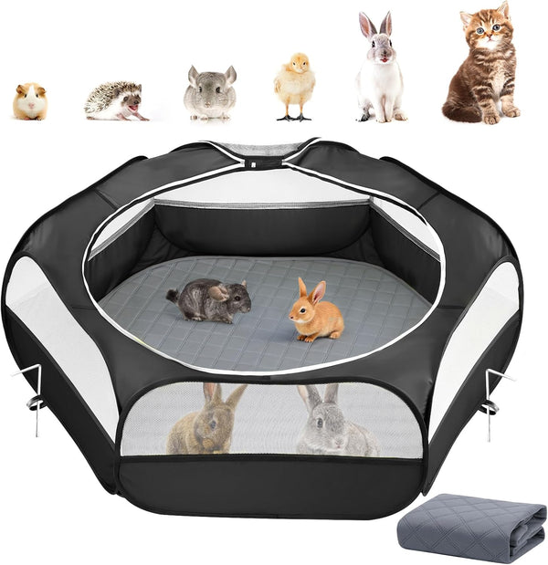 2-in-1 Small Animals Playpen with Pad, Waterproof Small Pet Cage Tent with