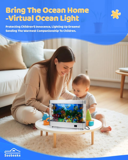 Fake Fish Tank Baby Aquarium - Artificial Fish Lamp with Moving Tropical Fish - LED Sensory Aquarium Light for Bedroom