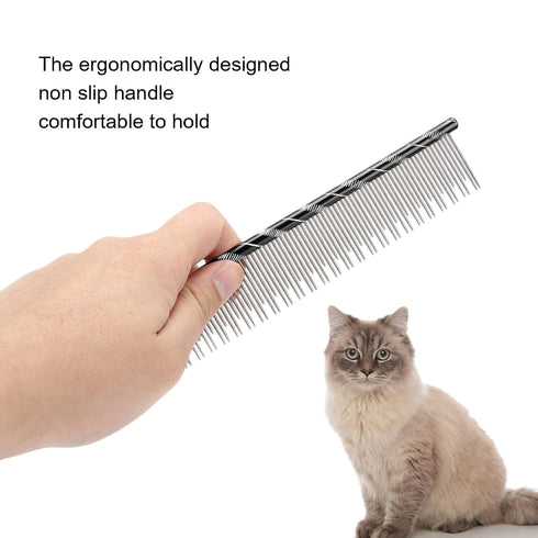 Pet Comb Dog Grooming Tool with Long and Short Teeth for Comfortable Pet Hair Removal, Black
