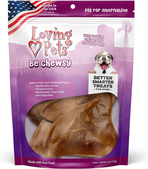 Loving Pets Be Chewsy Pig Ear Alternative Dog Treats for Small, Medium & Large Dogs, 4 Pack