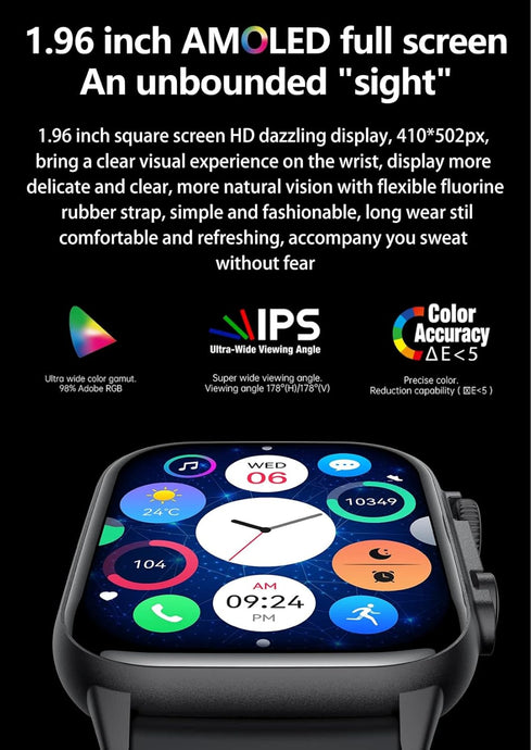 Smart Watch with 1.96" AMOLED HD Screen, Full Health Monitor, Low Power Consumption for Women & Men, Orange