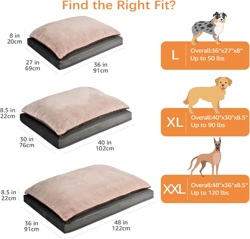 Amazon Basics Plush Orthopedic Pillow Dog Bed, Large, Removable Cover, Grey, 36"L x 27"W x 8"H