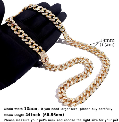 Cuban Link Dog Collar, Gold Silver Color Metal Chain for Dogs Cats Jewelry (24inch, Gold)