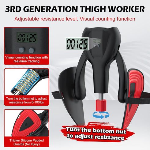 3rd 0-100 lbs Gen Inner Thigh Leg Exercisers Adjustable Resistance with Leg Straps Band Pelvic Floor Kegel Hip Exercise