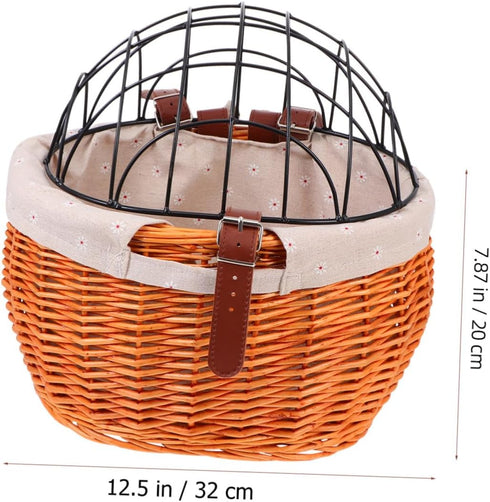 Woven Rattan Bike Basket Front Storage Basket for Pets and Groceries Wicker Design Breathable Comfortable Pet Carrier