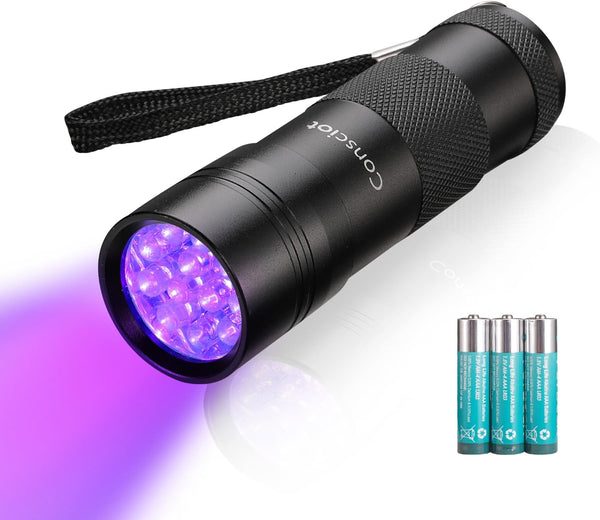 UV Flashlight Black Light, Consciot 12 LED 395nm Portable Mini Torch for Pet Urine Detection