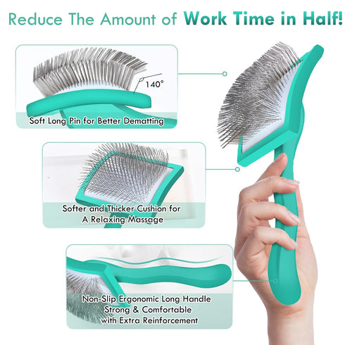 Large Green Dog Brush for Medium to Long Haired Pets, Slicker Brush Removes Loose Hair, Tangles, and Knots