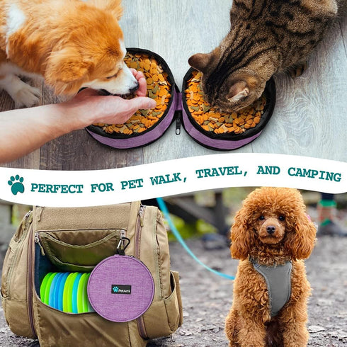 PetAmi Collapsible Dog Food and Water Bowls - 2 Travel Bowls Kit, Portable No Spill Pet Dish for Camping