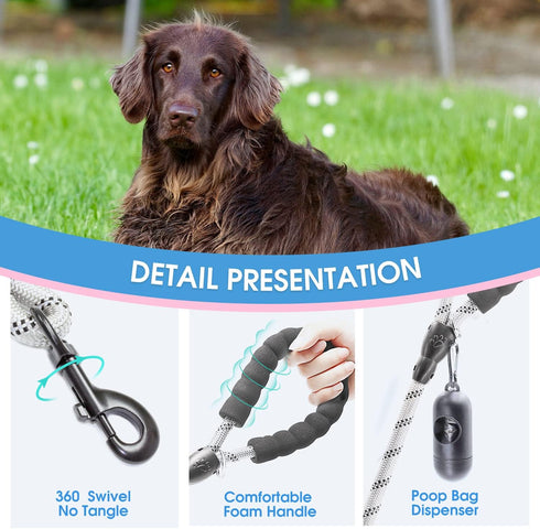 BAAPET Dog Leash with Comfortable Padded Handle, Highly Reflective Threads for Small Medium and Large Dogs (6FT-1/2'',