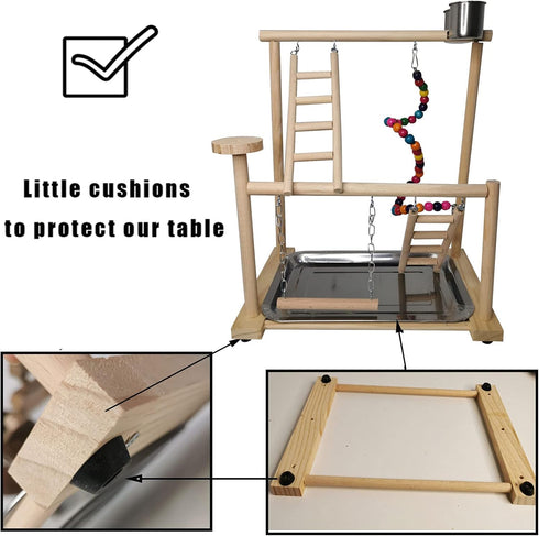Parrots Playground, Bird Play Gym Wood Perch Stand Colours Revolving Climb Ladders Swing Chewing Toys with Parakeet