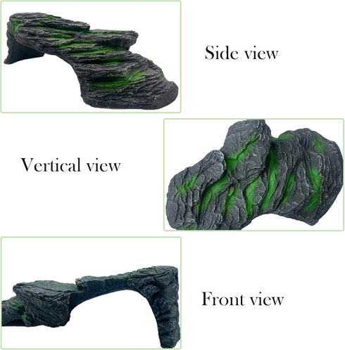 Resin Turtle Basking Platform, Turtles Rock Dock Climbing Ramp Cave Hideout Decor for Small Lizards, Frogs, Snakes,