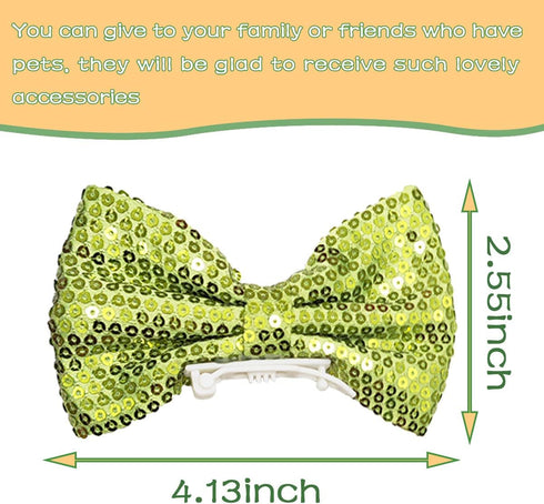 PET SHOW 6Pcs 4" Big Dogs Hair Clips for Large Dogs Sequins Hair Side Clips Pet Bowknot Bling Hair Bows for Girls Boys Doggies Hair Grooming Accessories Hair Pins with Clips