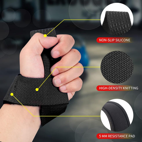 SKDK Cotton Hard Pull Wrist Lifting Straps with Neoprene Cushioned Padded Grips for Weightlifting, Bodybuilding