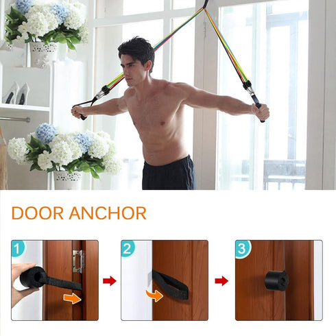 Resistance Bands Set (12pcs) - Workout Bands with Handles, Door Anchor, Ankle Straps, Carry Bag