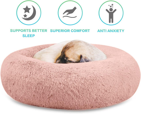 SAVFOX Plush Calming Dog Beds, Donut Bed for Small to X-Large Dogs, Faux Fur, Washable, Multiple Sizes