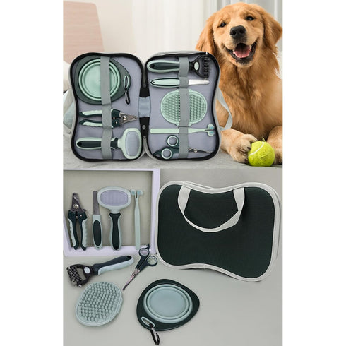 Soghot 8pcs Grooming Brush Kit for Shedding Matted Fur Self-Cleaning with Cat Dog Grooming Scissors Flea Comb Pet