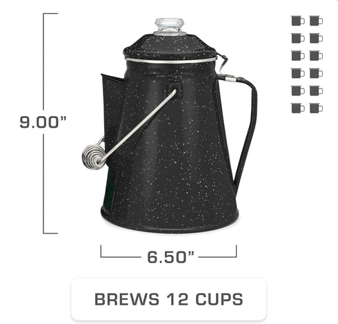 Set 12 Set 4 COLETTI Classic Enamel Coffee Percolator & Mugs The Most Nostalgic Camping Coffee Pot, Now Modernized