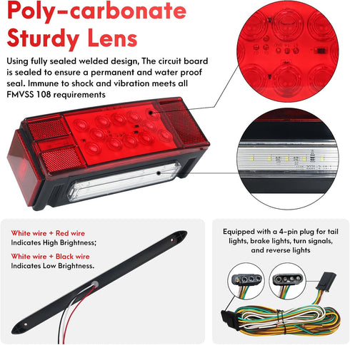Lcrslitx IP68 4 2 25FT 80" LED Trailer Light Kit, Submersible Waterproof for Boat Trailers, Super Bright Stop Brake