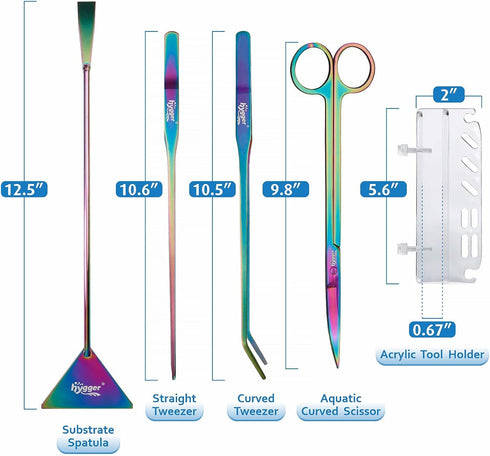 hygger 6-in-1 Long Aquarium Aquascaping Tools Kit, Premium Stainless Steel Tweezers, Scissors, Spatula, Tool Holder