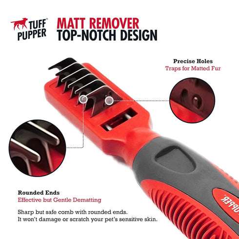 Tuff Pupper Deep Knot and Mat Remover Tool, Dematting Comb for Dogs, Cats, Small Animals, Grooming Comb for Difficult