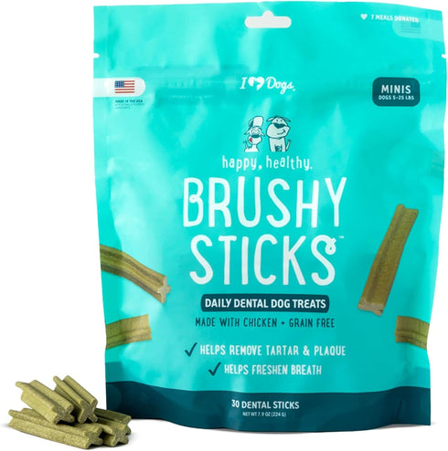 iHeartDogs Brushy Sticks - Dental Treats for Dogs, Grain-Free Chews for Plaque and Tartar Removal