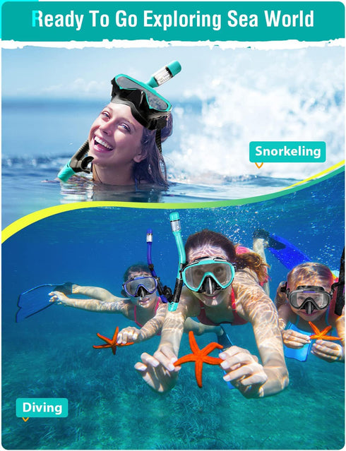 Snorkel Set for Adults, Anti-Fog Panoramic Swim Mask, Dry Top Snorkel Kit with Carry Bag for Scuba Diving Travel