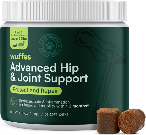 Wuffes Chewable Dog Hip and Joint Supplement for Small & Medium Breeds - 60 Ct Glucosamine & Chondroitin