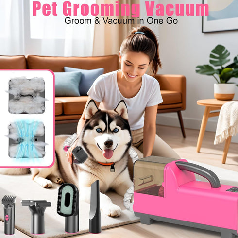 YDHZ 1.8L 5 All-in-One Dog Grooming Clippers Kit with Pet Grooming Vacuum & Dog Hair Dryer, Dust Cup, Grooming Tools