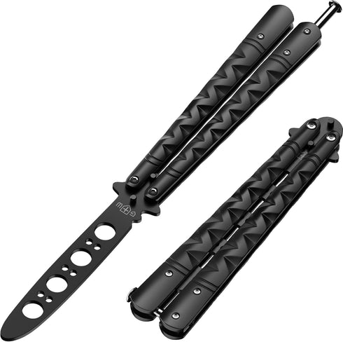 GOOD WORKER Practice Butterfly Knife, Black Butterfly Trainer, NOT Real NOT Sharp Blade for Training