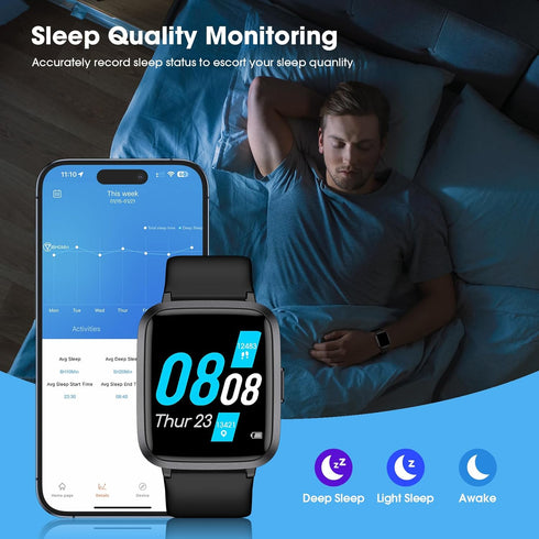 Fitness Tracker with Blood Oxygen, Blood Pressure & Heart Rate Monitor, 50 Meters Waterproof Smart Watch for Android
