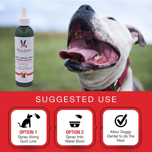 Warren London Doggy Dental Spray & Water Additive, Fresh Breath for Dogs & Cats, Natural Peppermint & Honey Formula - 8