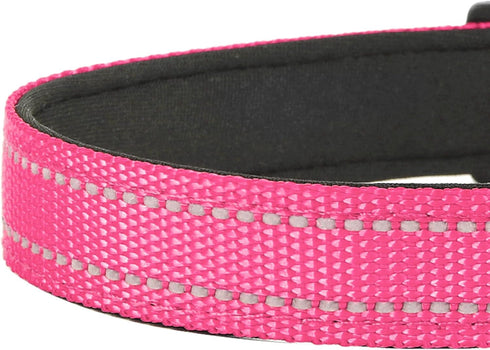 Reflective Dog Collar, Adjustable Soft Neoprene Padded Nylon Collars with Buckle for Extra Large Dogs, Hotpink, XL