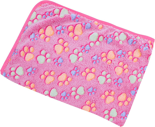 Pet Blanket - Soft Fluffy Fleece Mat with Cute Paw Print for Dogs and Cats, Pink Medium (30''x20'')