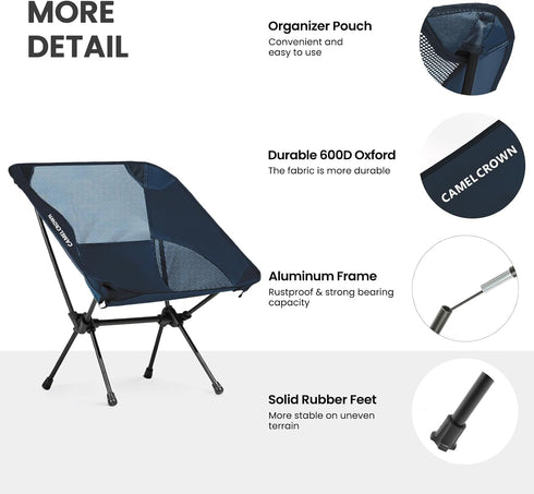 Backpacking CAMEL CROWN Portable Camping Chair Lightweight Compact Folding Chair Mesh for Outdoor Camp Travel Beach