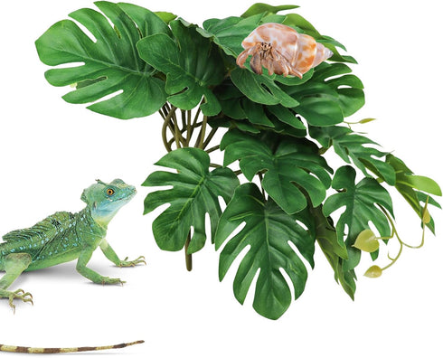 Hermit Crab Climbing Toy, Hanging Plastic Simulated Turtle Leaf Plant with Suction Cup for Reptile Tank Habitat Decor