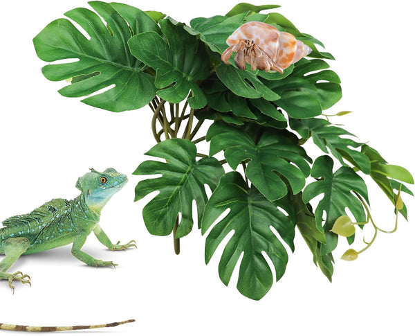 Hermit Crab Climbing Toy, Hanging Plastic Simulated Turtle Leaf Plant with Suction Cup for Reptile Tank Habitat Decor