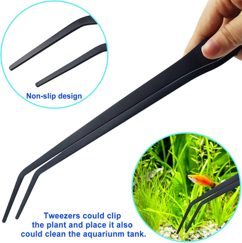 Aquarium Aquascape Tools Kit, 15 Inch Stainless Steel Aquatic Plants Tools, 4 in 1 Anti-Rust for Fish Tank Cleaning