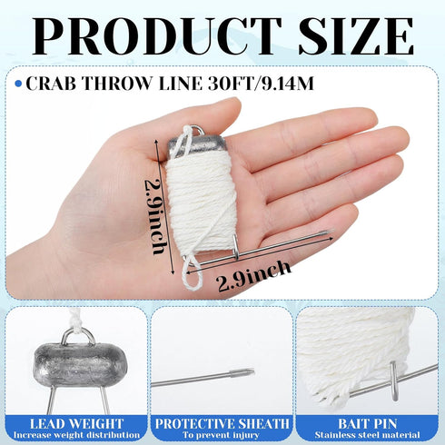10 Pack 30ft/9.14m 4oz 1 SATINIOR Crab Throw Line Length with Lead Weight with Dungeness Gauge Measure Ruler Crab Throw