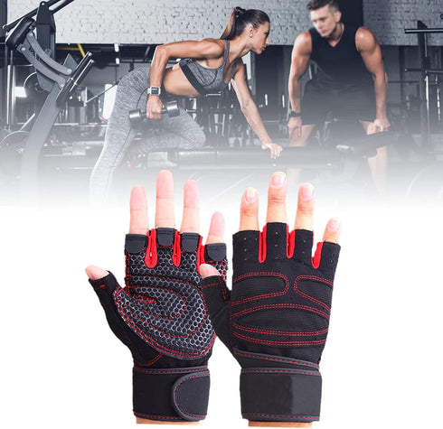 RiToEasysports Fitness Gloves, Non Slip Microfiber Silicone Palm Breathable Ottoman Back with Wrist Wrap