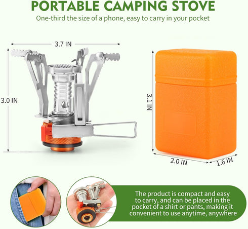 Portable Camping Stove, Specialized Backpacking Stove with Piezo Ignition, Wind-Resistance for Outdoor Cooking