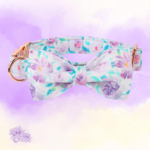 Lionheart glory Purple Dog Collar, Adjustable Collar with Bowtie, Soft Gift Collar for Small Dogs