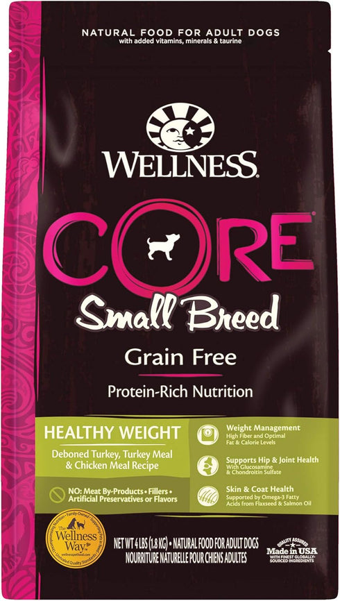 Wellness CORE Natural Grain Free Dry Dog Food, Small Breed Healthy Weight, 4-Pound Bag