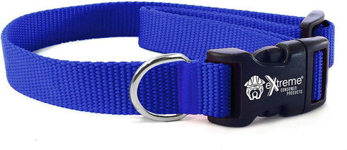 Rugged Nylon Dog Collar Blue - Heavy Duty Adjustable Collar, 3/4" for Necks 9" to 28" with Durable Buckle Clip